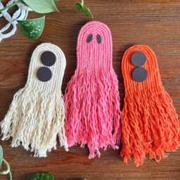 Macrame Ghost Magnet - Trendy Halloween Decor Kitchen Boho Pink - thumbnail 4