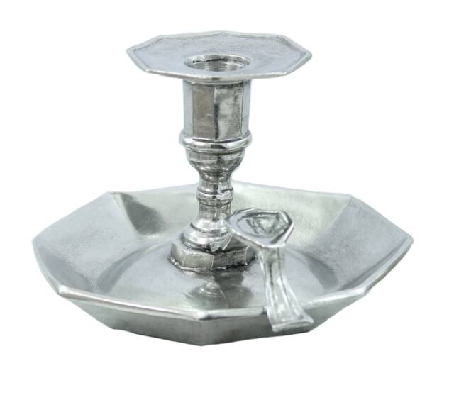 Candle Holder, With Ring in Polished Pewter. Made Italy, Craftsmanship - image 1