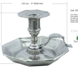 Candle Holder, With Ring in Polished Pewter. Made Italy, Craftsmanship - thumbnail 2