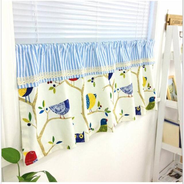 Tab Top Cafe Curtain Window Valance/Kids Nursery/Child Playroom/Bathroom Curtain-Animals Owl Birds Tree Stripe, Get Free Gift - image 1
