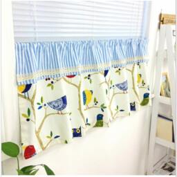 Tab Top Cafe Curtain Window Valance/Kids Nursery/Child Playroom/Bathroom Curtain-Animals Owl Birds Tree Stripe, Get Free Gift - thumbnail 1