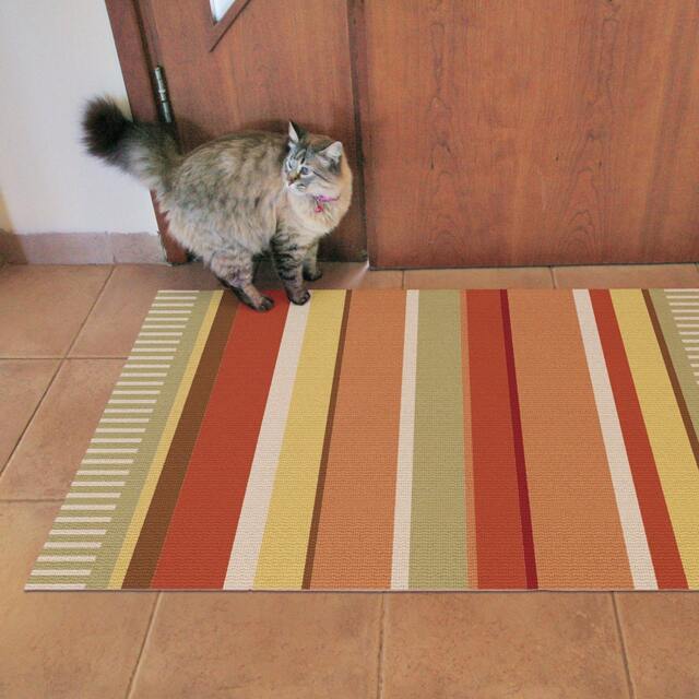 strips Rug, Printed On PVC Mat. Carpet in Red, Green & Yellow Art Mat - image 1