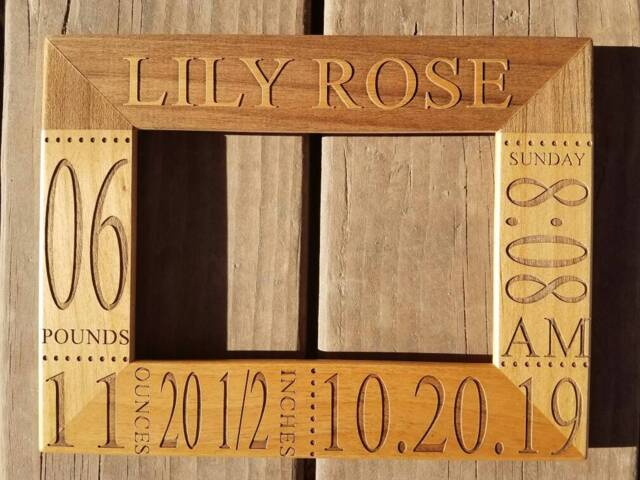 Personalized Laser Engraved Alder Wood Picture Frame Newborn Baby Welcome Gift
