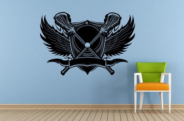Lacrosse Sticks Cross Wings Shield Logo Emblem Sign Outdoor Sports Games Wall Or Car Vinyl Peal & Stick Removable Sticker Decal L1578 - image 1