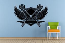 Lacrosse Sticks Cross Wings Shield Logo Emblem Sign Outdoor Sports Games Wall Or Car Vinyl Peal & Stick Removable Sticker Decal L1578 - thumbnail 1