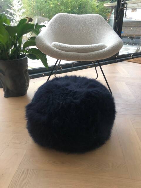 Dark Navy Sheepskin Footstool, Fluffy Pouffe - 40x30cm, Cosy Home Decor, Handmade in The Uk, Ethically Sourced - image 1