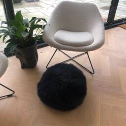 Dark Navy Sheepskin Footstool, Fluffy Pouffe - 40x30cm, Cosy Home Decor, Handmade in The Uk, Ethically Sourced - thumbnail 3