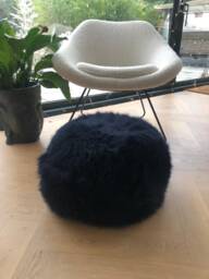 Dark Navy Sheepskin Footstool, Fluffy Pouffe - 40x30cm, Cosy Home Decor, Handmade in The Uk, Ethically Sourced