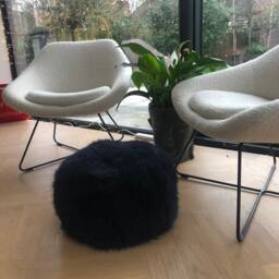Dark Navy Sheepskin Footstool, Fluffy Pouffe - 40x30cm, Cosy Home Decor, Handmade in The Uk, Ethically Sourced - thumbnail 2