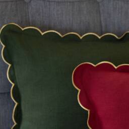 Scalloped Gold Edge Christmas Pillow Cover Moss Green Or Burgundy - thumbnail 2