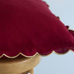 Scalloped Gold Edge Christmas Pillow Cover Moss Green Or Burgundy - thumbnail 3