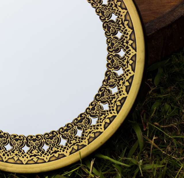 Mesmerizing Brass Mirror Islamic Art Hand Forged & Etched Antique- Oriental Geometry Patterns Wall - Geometric Works - image 1