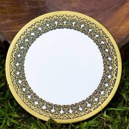Mesmerizing Brass Mirror Islamic Art Hand Forged & Etched Antique- Oriental Geometry Patterns Wall - Geometric Works - thumbnail 2