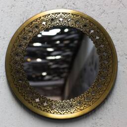 Mesmerizing Brass Mirror Islamic Art Hand Forged & Etched Antique- Oriental Geometry Patterns Wall - Geometric Works - thumbnail 3