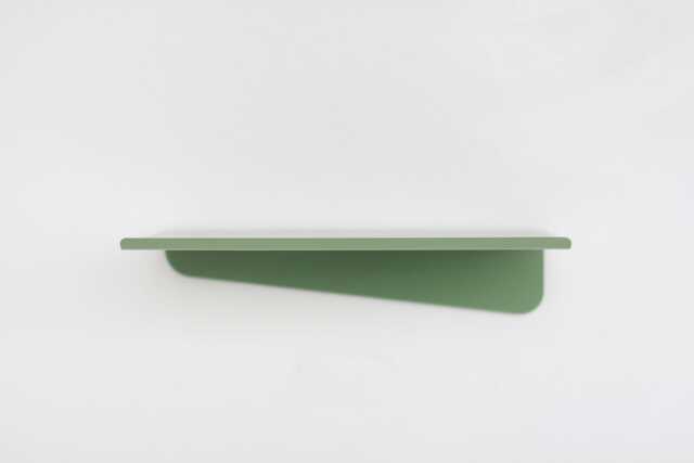 Sage Green Metal Wall Shelf, Modern Floating Bent Pastel Picture Ledge With Rim, Minimalistic Plant Shelf - image 1