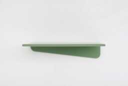 Sage Green Metal Wall Shelf, Modern Floating Bent Pastel Picture Ledge With Rim, Minimalistic Plant Shelf - thumbnail 1