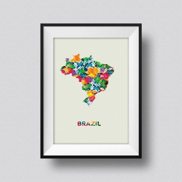 Brazil Watercolor Map Art Print Ink Splash Poster Canvas