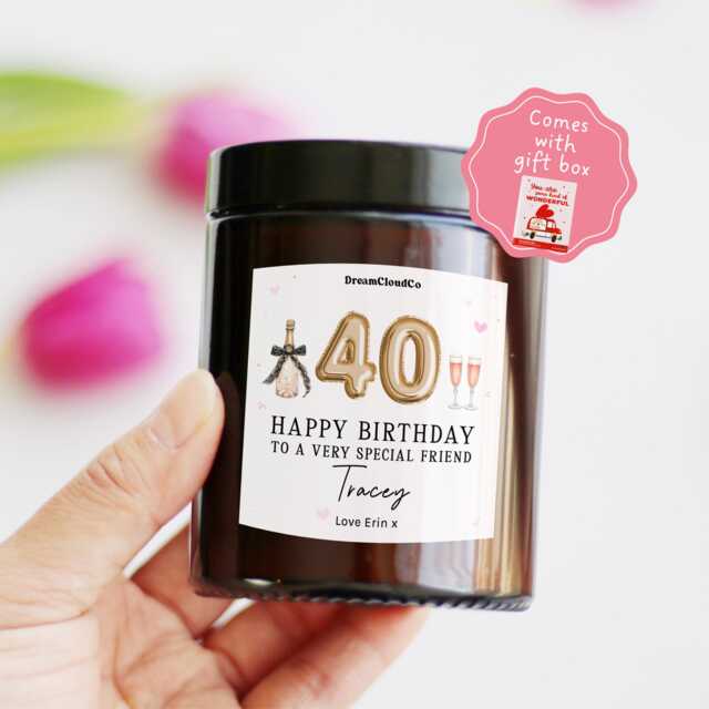 40Th Birthday Gift For Her Best Friend Personalized Candle With Custom Name & Message - For Forty Milestone Happy - image 1