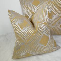 Enigma Geometric Design Cushion Cover Ochre Silver Modern Home Decor Chair Sofa & Bed Pillow Designer Handmade - thumbnail 2