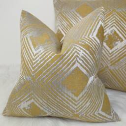 Enigma Geometric Design Cushion Cover Ochre Silver Modern Home Decor Chair Sofa & Bed Pillow Designer Handmade - thumbnail 3