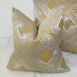 Enigma Geometric Design Cushion Cover Ochre Silver Modern Home Decor Chair Sofa & Bed Pillow Designer Handmade - thumbnail 1