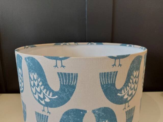 Handmade Denim Blue Bird Lampshade Scandi Style Drum Shade - 40cm - image 1