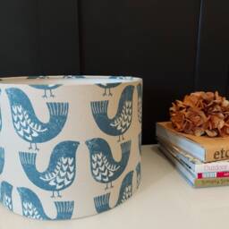 Handmade Denim Blue Bird Lampshade Scandi Style Drum Shade - 40cm - thumbnail 2