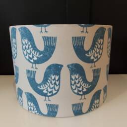 Handmade Denim Blue Bird Lampshade Scandi Style Drum Shade - 40cm - thumbnail 3