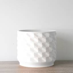 "Geometric Planter With Drainage & Saucer in White, Unique 3D-Printed Plant Pot, Small To Large Sizes 4"" 5"" 6"" 7"" 8" - thumbnail 2