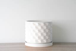 "Geometric Planter With Drainage & Saucer in White, Unique 3D-Printed Plant Pot, Small To Large Sizes 4"" 5"" 6"" 7"" 8" - thumbnail 1
