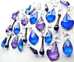 25 Gothic Purple & Blue Chandelier Drops Glass Crystals Droplets Beads Vintage Christmas Tree Wedding Decorations Prisms Retro Light Parts