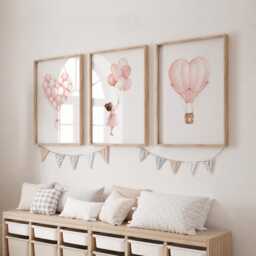 Girls Balloon Print Set - Pink Heart Nursery Decor, Girl Bedroom Wall Art - thumbnail 2