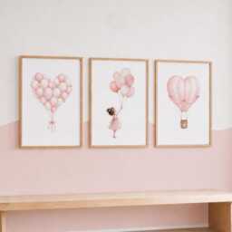 Girls Balloon Print Set - Pink Heart Nursery Decor, Girl Bedroom Wall Art - thumbnail 3