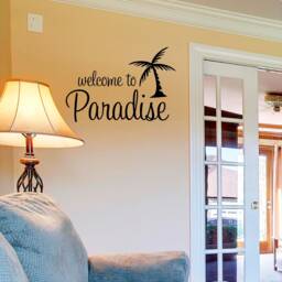 Welcome To Paradise Vinyl Wall Decal Palm Tree Decor - thumbnail 1