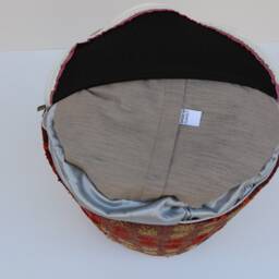 Handmade Kilim Wool Pouf Red Striped Ottoman Footstool - thumbnail 4