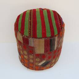 Handmade Kilim Wool Pouf Red Striped Ottoman Footstool - thumbnail 2