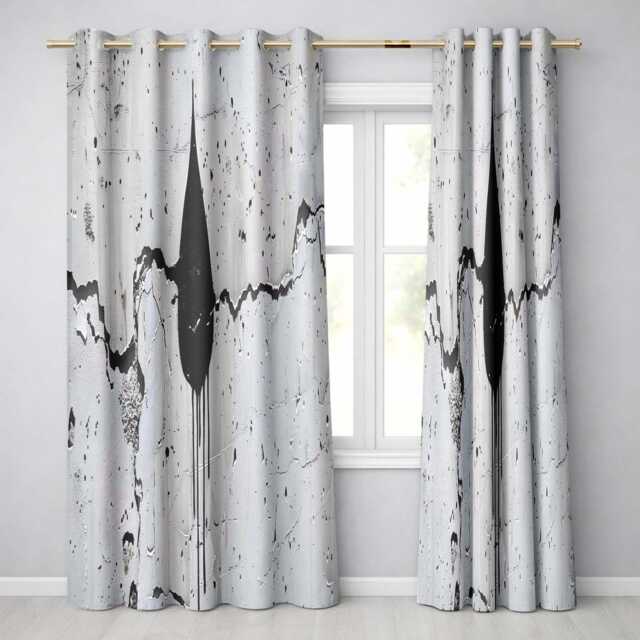 Black Hooded Face On Cracked White Wall Graffiti Modern Artwork For Bedroom Decor Readymade Eyelet Ring Top Thermal 100% Blackout Curtains - image 1