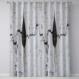 Black Hooded Face On Cracked White Wall Graffiti Modern Artwork For Bedroom Decor Readymade Eyelet Ring Top Thermal 100% Blackout Curtains - thumbnail 3