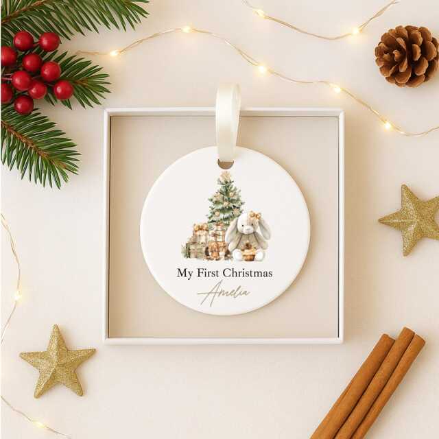 Personalised Baby's First Christmas Ornament - Ceramic Bauble Custom Newborn Gift 1st Xmas Tree Decoration Any Name Keepsake 2025 - image 1