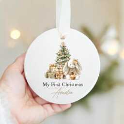 Personalised Baby's First Christmas Ornament - Ceramic Bauble Custom Newborn Gift 1st Xmas Tree Decoration Any Name Keepsake 2025 - thumbnail 2