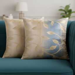 Teal & Beige Floral Pillow Cover - Gold Leaf Print - 18x18 - thumbnail 4