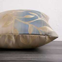 Teal & Beige Floral Pillow Cover - Gold Leaf Print - 18x18 - thumbnail 3