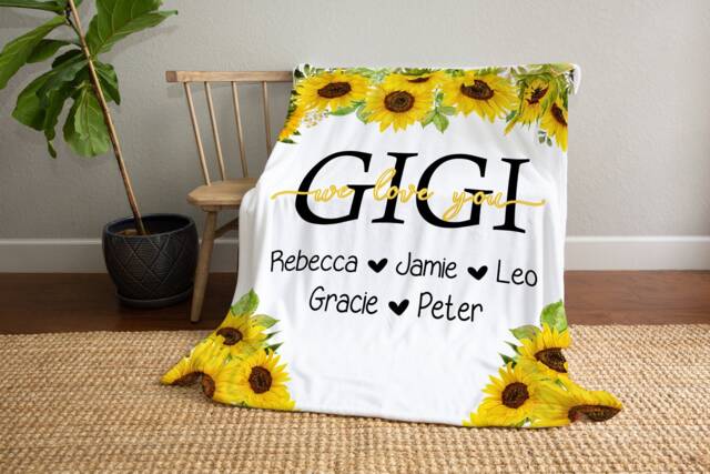Sunflower Christmas Blanket, Gift, Floral Style Personalized Mom Gift For Grandparent, Birthday - image 1