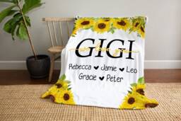 Sunflower Christmas Blanket, Gift, Floral Style Personalized Mom Gift For Grandparent, Birthday