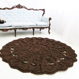 Large Crochet Round Area Rug 5' Boho French Country Decor - thumbnail 2