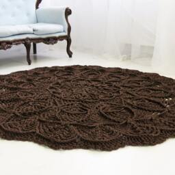 Large Crochet Round Area Rug 5' Boho French Country Decor - thumbnail 3