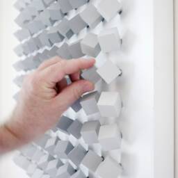 Modern Wall Art Sculpture Block Cubist Geometric Grid Pattern Minimalist Gradated Neutral Soft Gray Color Interactive Rotatable Blocks - thumbnail 4