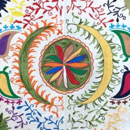 Hand Embroidered Suzani Tapestry Uzbek Floral Boho Wall Hanging - thumbnail 2