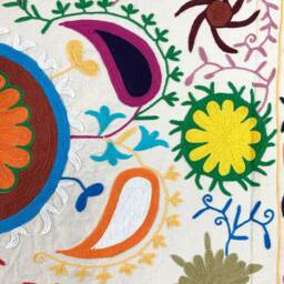 Hand Embroidered Suzani Tapestry Uzbek Floral Boho Wall Hanging - thumbnail 3