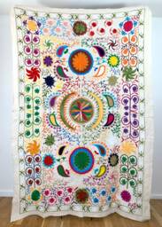Hand Embroidered Suzani Tapestry Uzbek Floral Boho Wall Hanging
